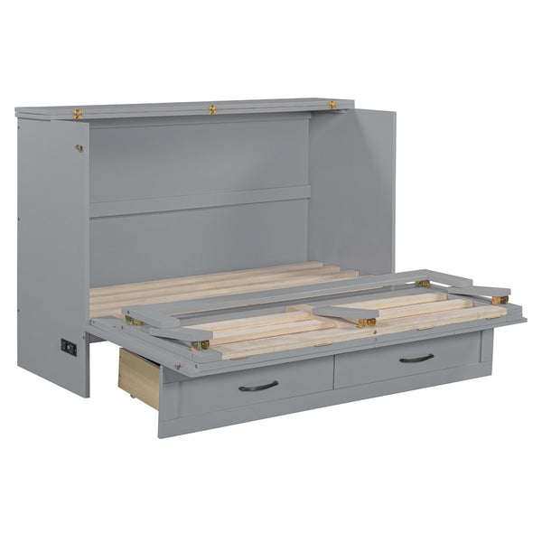HomeRoots Gray Wood Full Murphy Bed with Integrated Drawers for Space-Saving Style in Contemporary Rooms 606519