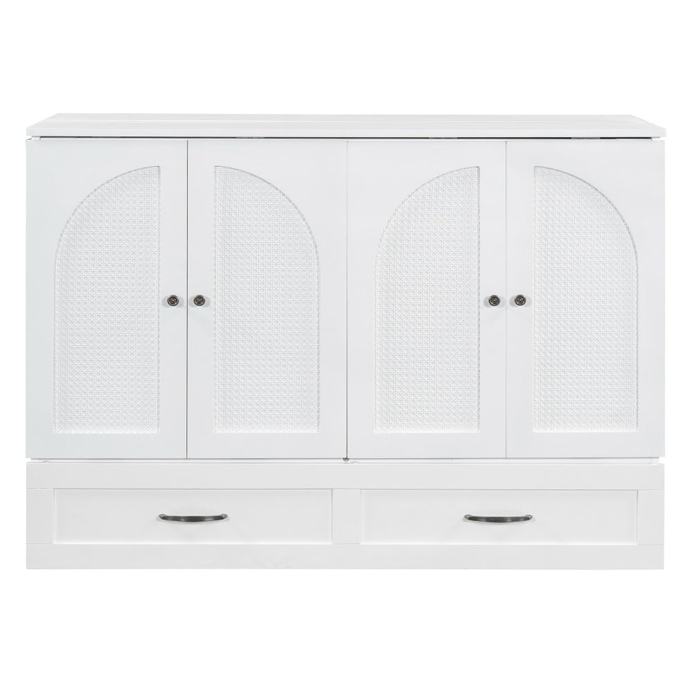 HomeRoots White Wood Full Murphy Bed with Drawers - Stylish Space-Saving Solution for Small Rooms & Guests 606520