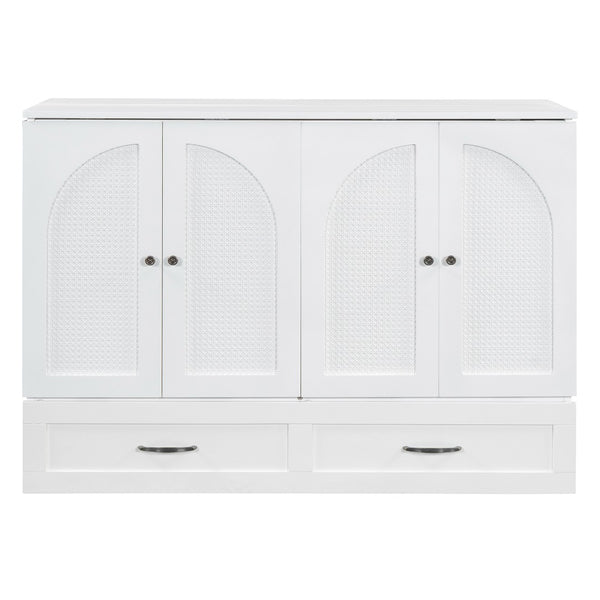 HomeRoots White Wood Full Murphy Bed with Drawers - Stylish Space-Saving Solution for Small Rooms & Guests 606520