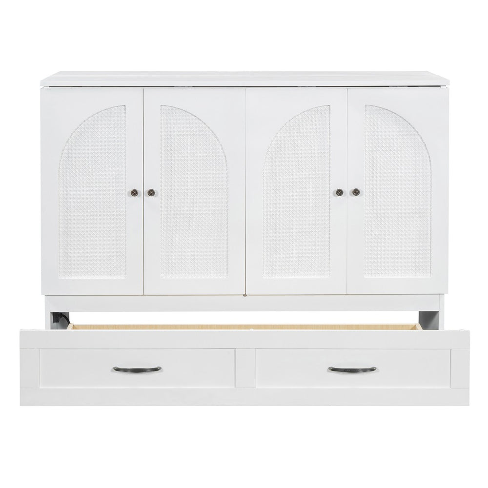 HomeRoots White Wood Full Murphy Bed with Drawers - Stylish Space-Saving Solution for Small Rooms & Guests 606520