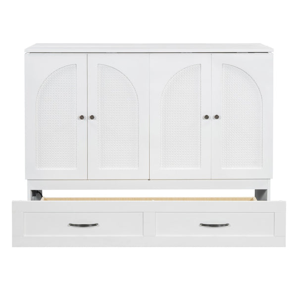 HomeRoots White Wood Full Murphy Bed with Drawers - Stylish Space-Saving Solution for Small Rooms & Guests 606520