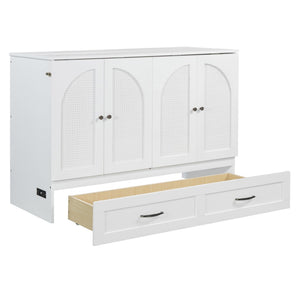 HomeRoots White Wood Full Murphy Bed with Drawers - Stylish Space-Saving Solution for Small Rooms & Guests 606520