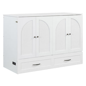 HomeRoots White Wood Full Murphy Bed with Drawers - Stylish Space-Saving Solution for Small Rooms & Guests 606520