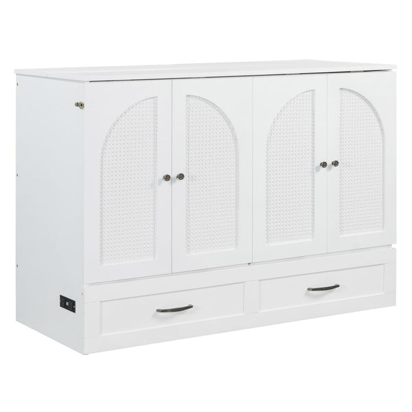 HomeRoots White Wood Full Murphy Bed with Drawers - Stylish Space-Saving Solution for Small Rooms & Guests 606520