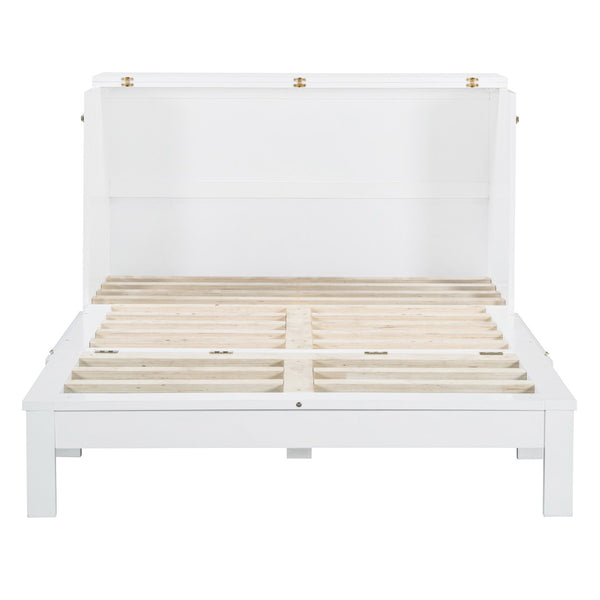 HomeRoots White Wood Full Murphy Bed with Drawers - Stylish Space-Saving Solution for Small Rooms & Guests 606520