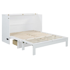 HomeRoots White Wood Full Murphy Bed with Drawers - Stylish Space-Saving Solution for Small Rooms & Guests 606520