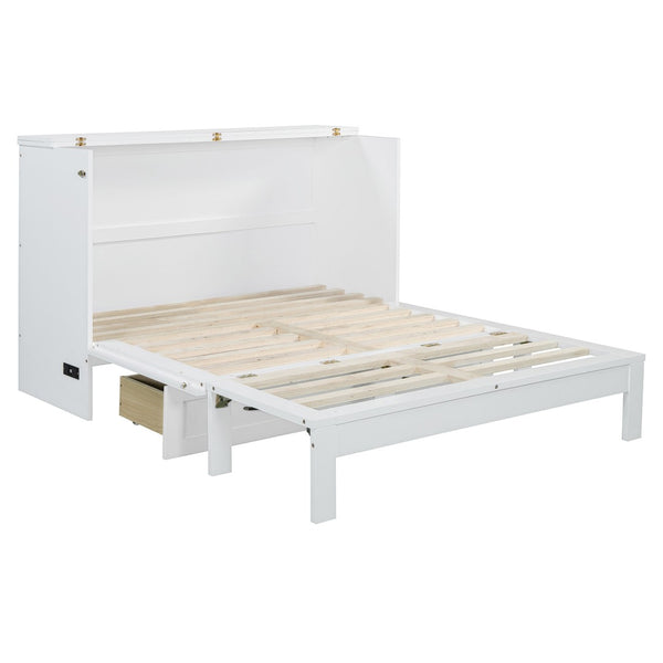 HomeRoots White Wood Full Murphy Bed with Drawers - Stylish Space-Saving Solution for Small Rooms & Guests 606520