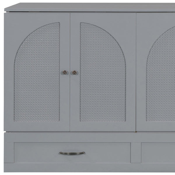 HomeRoots Gray Wood Queen Murphy Bed with Hidden Drawers – Space-Saving Elegance for Modern Living Rooms 606521