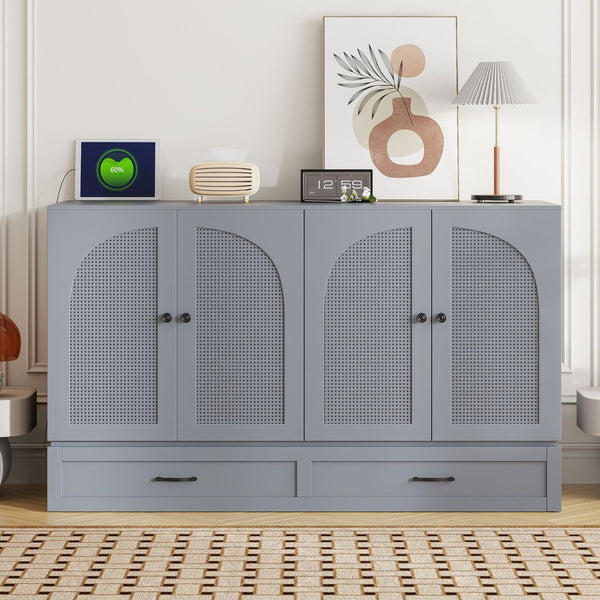 HomeRoots Gray Wood Queen Murphy Bed with Hidden Drawers – Space-Saving Elegance for Modern Living Rooms 606521