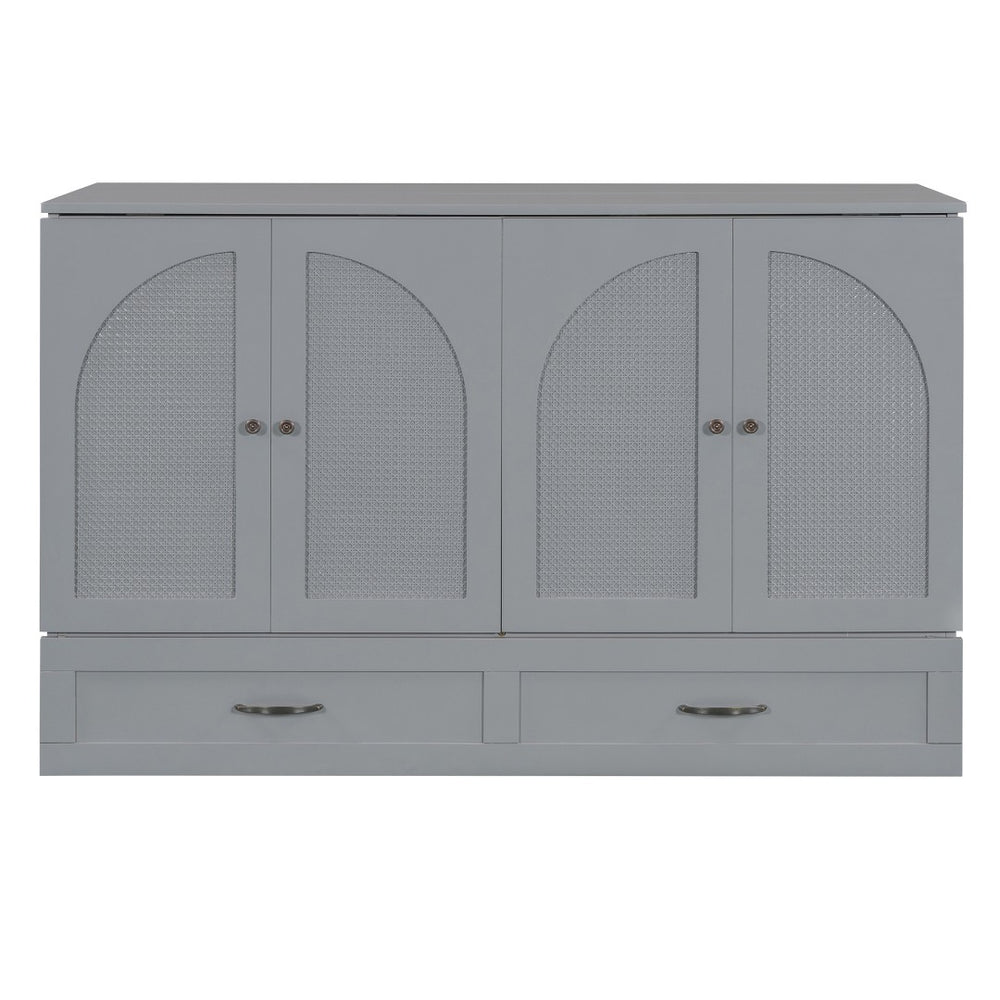 HomeRoots Gray Wood Queen Murphy Bed with Hidden Drawers – Space-Saving Elegance for Modern Living Rooms 606521