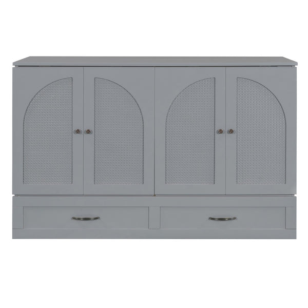 HomeRoots Gray Wood Queen Murphy Bed with Hidden Drawers – Space-Saving Elegance for Modern Living Rooms 606521