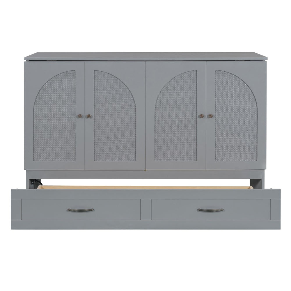 HomeRoots Gray Wood Queen Murphy Bed with Hidden Drawers – Space-Saving Elegance for Modern Living Rooms 606521