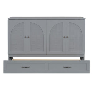 HomeRoots Gray Wood Queen Murphy Bed with Hidden Drawers – Space-Saving Elegance for Modern Living Rooms 606521