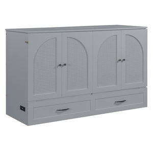 HomeRoots Gray Wood Queen Murphy Bed with Hidden Drawers – Space-Saving Elegance for Modern Living Rooms 606521