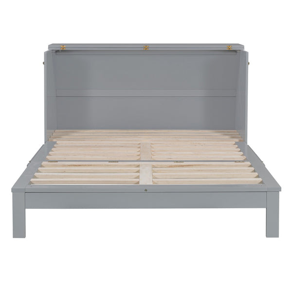 HomeRoots Gray Wood Queen Murphy Bed with Hidden Drawers – Space-Saving Elegance for Modern Living Rooms 606521