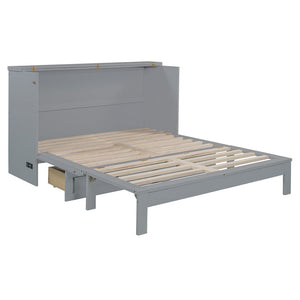 HomeRoots Gray Wood Queen Murphy Bed with Hidden Drawers – Space-Saving Elegance for Modern Living Rooms 606521
