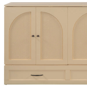 HomeRoots Gold Queen Murphy Bed with Drawers - Elegant Wooden Design for Space-Saving Comfort & Luxury Living 606522