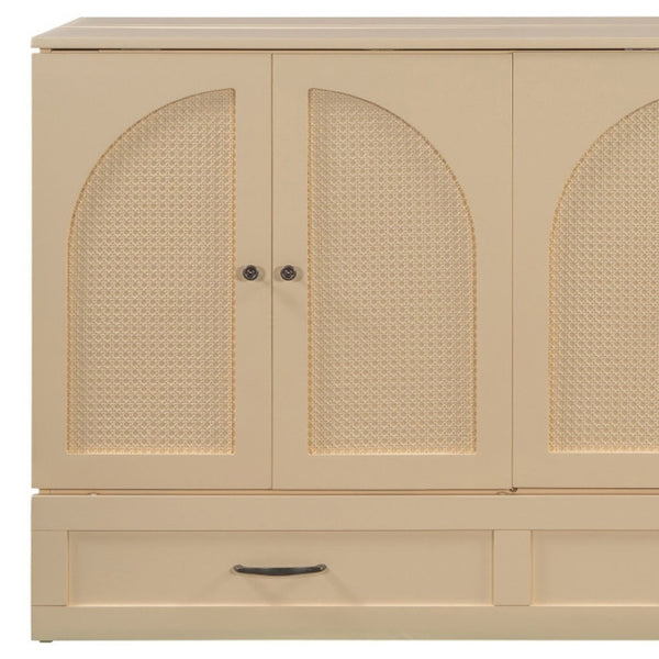HomeRoots Gold Queen Murphy Bed with Drawers - Elegant Wooden Design for Space-Saving Comfort & Luxury Living 606522