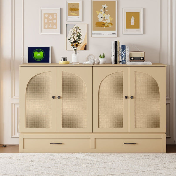 HomeRoots Gold Queen Murphy Bed with Drawers - Elegant Wooden Design for Space-Saving Comfort & Luxury Living 606522