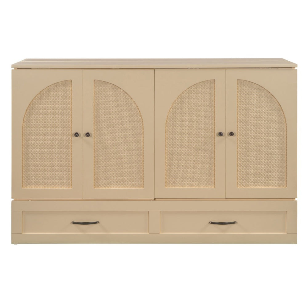HomeRoots Gold Queen Murphy Bed with Drawers - Elegant Wooden Design for Space-Saving Comfort & Luxury Living 606522
