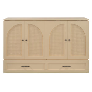 HomeRoots Gold Queen Murphy Bed with Drawers - Elegant Wooden Design for Space-Saving Comfort & Luxury Living 606522