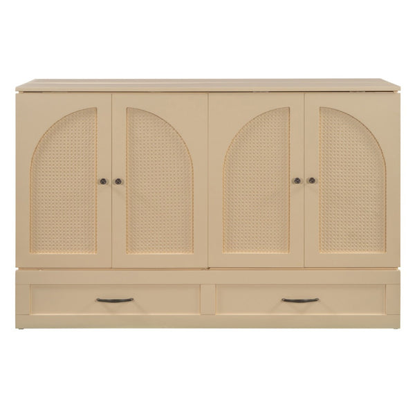 HomeRoots Gold Queen Murphy Bed with Drawers - Elegant Wooden Design for Space-Saving Comfort & Luxury Living 606522