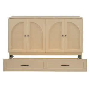 HomeRoots Gold Queen Murphy Bed with Drawers - Elegant Wooden Design for Space-Saving Comfort & Luxury Living 606522