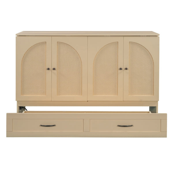 HomeRoots Gold Queen Murphy Bed with Drawers - Elegant Wooden Design for Space-Saving Comfort & Luxury Living 606522