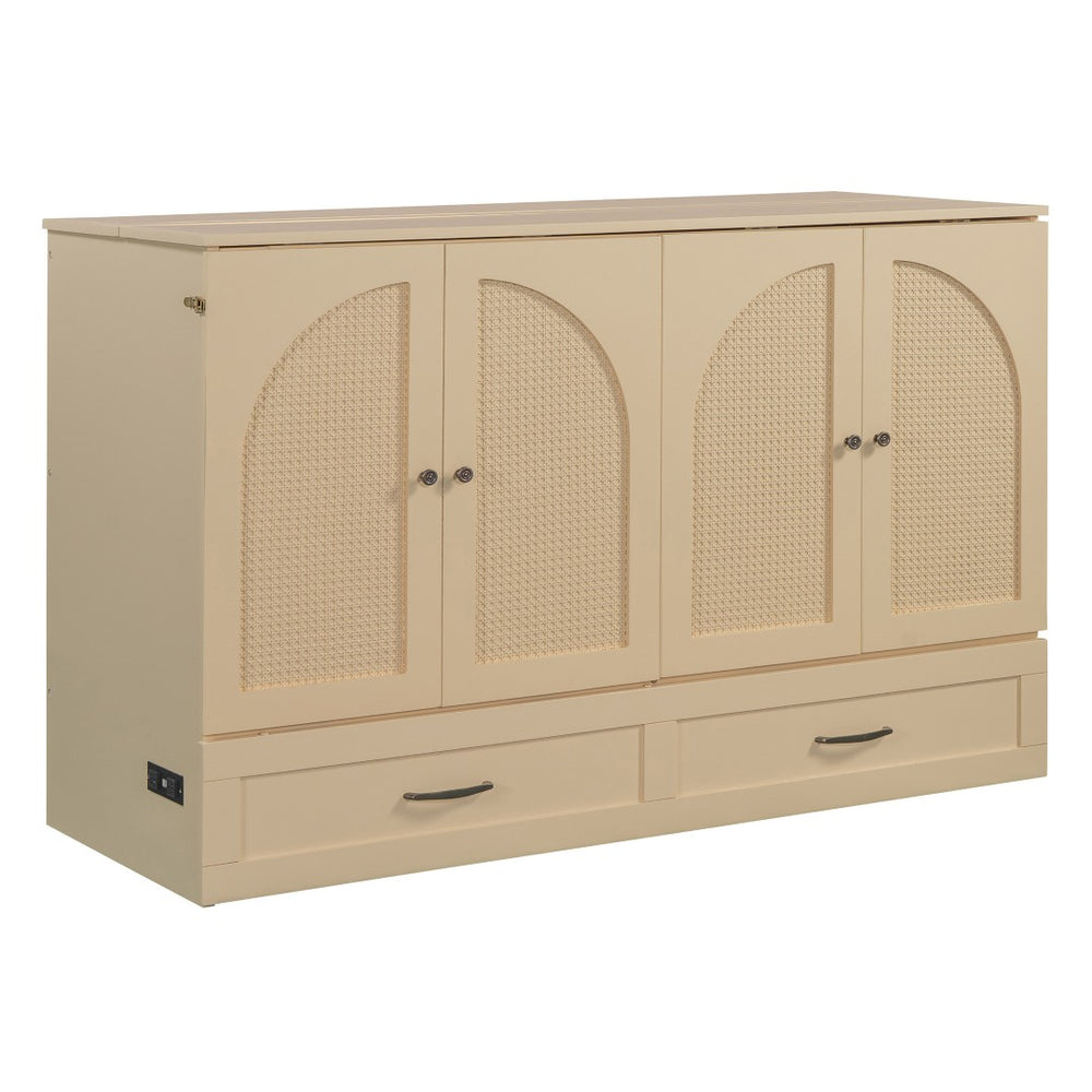 HomeRoots Gold Queen Murphy Bed with Drawers - Elegant Wooden Design for Space-Saving Comfort & Luxury Living 606522