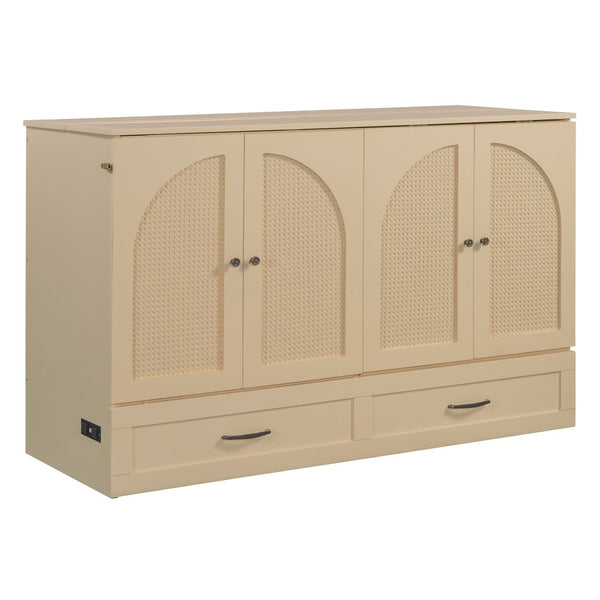 HomeRoots Gold Queen Murphy Bed with Drawers - Elegant Wooden Design for Space-Saving Comfort & Luxury Living 606522