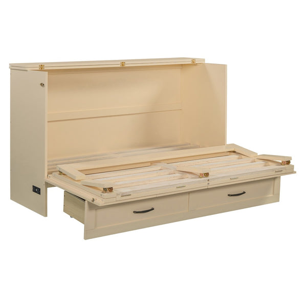 HomeRoots Gold Queen Murphy Bed with Drawers - Elegant Wooden Design for Space-Saving Comfort & Luxury Living 606522