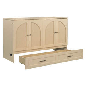 HomeRoots Gold Queen Murphy Bed with Drawers - Elegant Wooden Design for Space-Saving Comfort & Luxury Living 606522