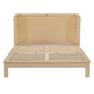 HomeRoots Gold Queen Murphy Bed with Drawers - Elegant Wooden Design for Space-Saving Comfort & Luxury Living 606522
