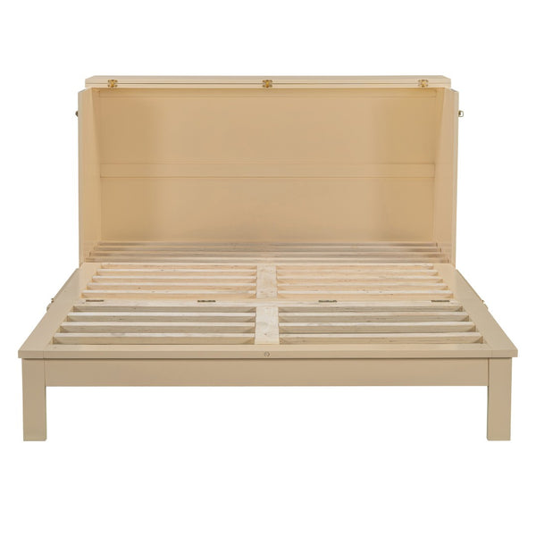 HomeRoots Gold Queen Murphy Bed with Drawers - Elegant Wooden Design for Space-Saving Comfort & Luxury Living 606522