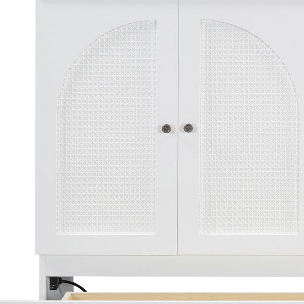 HomeRoots White Wood Queen Murphy Bed with Storage Drawers – Versatile Space-Saving Design for Elegant Bedrooms 606523