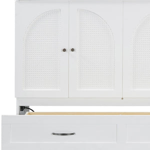 HomeRoots White Wood Queen Murphy Bed with Storage Drawers – Versatile Space-Saving Design for Elegant Bedrooms 606523