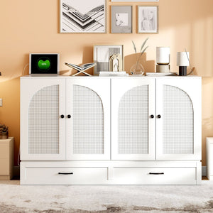 HomeRoots White Wood Queen Murphy Bed with Storage Drawers – Versatile Space-Saving Design for Elegant Bedrooms 606523