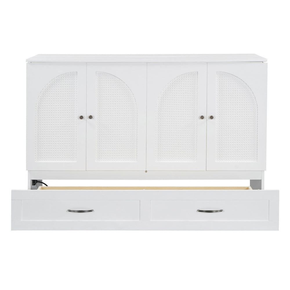 HomeRoots White Wood Queen Murphy Bed with Storage Drawers – Versatile Space-Saving Design for Elegant Bedrooms 606523