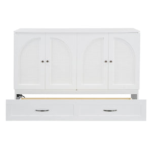 HomeRoots White Wood Queen Murphy Bed with Storage Drawers – Versatile Space-Saving Design for Elegant Bedrooms 606523