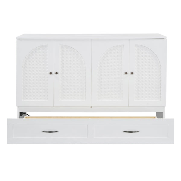 HomeRoots White Wood Queen Murphy Bed with Storage Drawers – Versatile Space-Saving Design for Elegant Bedrooms 606523