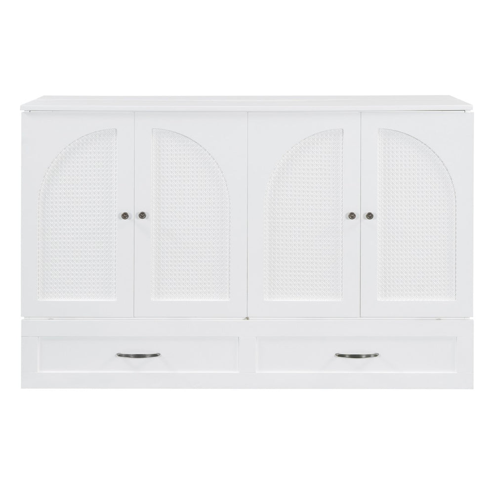 HomeRoots White Wood Queen Murphy Bed with Storage Drawers – Versatile Space-Saving Design for Elegant Bedrooms 606523