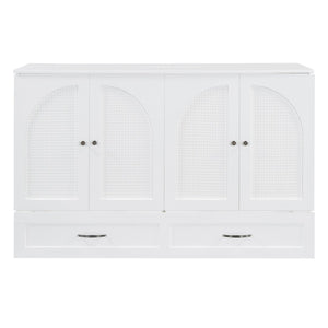 HomeRoots White Wood Queen Murphy Bed with Storage Drawers – Versatile Space-Saving Design for Elegant Bedrooms 606523