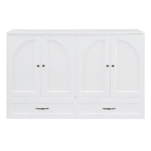 HomeRoots White Wood Queen Murphy Bed with Storage Drawers – Versatile Space-Saving Design for Elegant Bedrooms 606523
