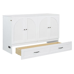 HomeRoots White Wood Queen Murphy Bed with Storage Drawers – Versatile Space-Saving Design for Elegant Bedrooms 606523