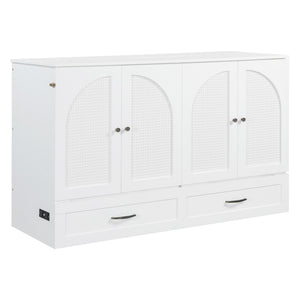 HomeRoots White Wood Queen Murphy Bed with Storage Drawers – Versatile Space-Saving Design for Elegant Bedrooms 606523