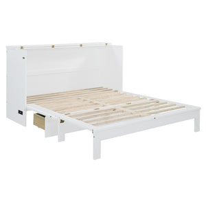HomeRoots White Wood Queen Murphy Bed with Storage Drawers – Versatile Space-Saving Design for Elegant Bedrooms 606523