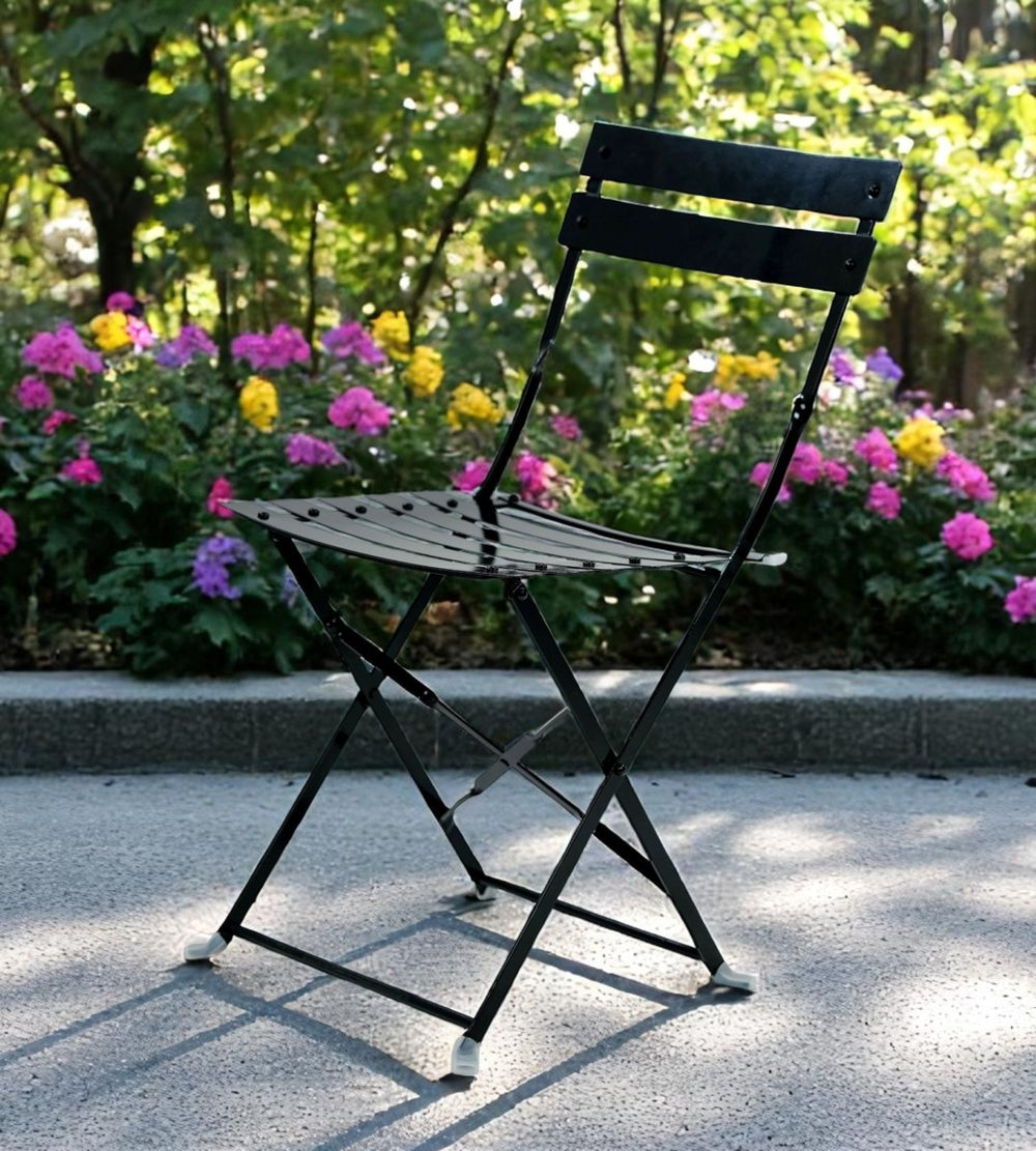 HomeRoots Set of Two Stylish Black Aluminum Folding Dining Chairs for Outdoor Comfort & Easy Storage 606524