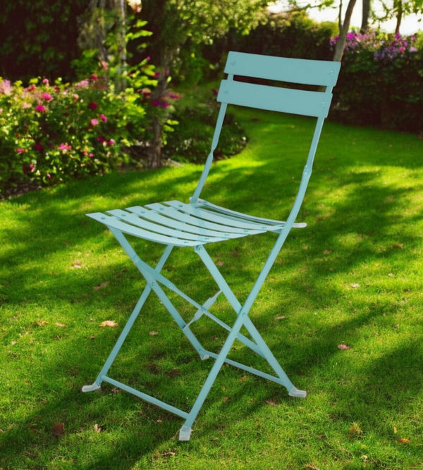 HomeRoots Set of Two Teal Blue Aluminum Outdoor Folding Dining Chairs - Stylish, Durable & Versatile Seating! 606525
