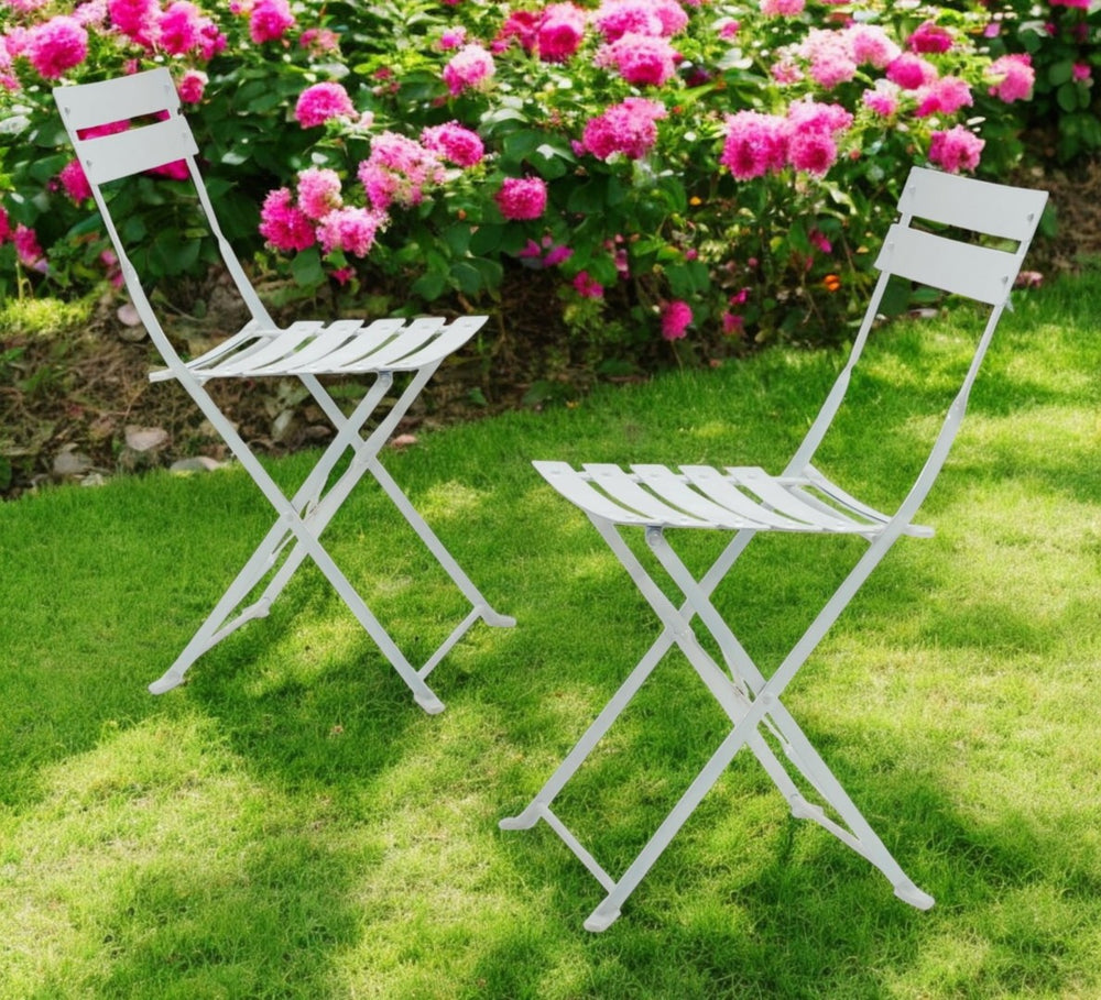 HomeRoots Set of Two White Aluminum Outdoor Folding Dining Chairs - Stylish, Lightweight, and Space-Saving! 606526