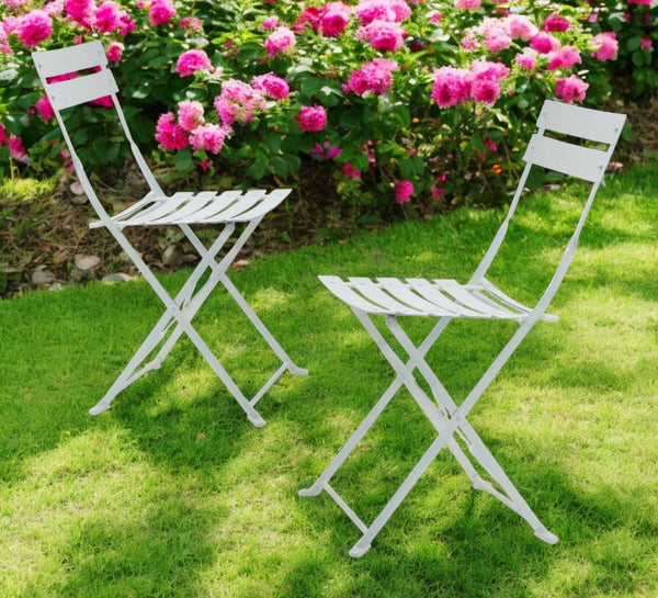 HomeRoots Set of Two White Aluminum Outdoor Folding Dining Chairs - Stylish, Lightweight, and Space-Saving! 606526